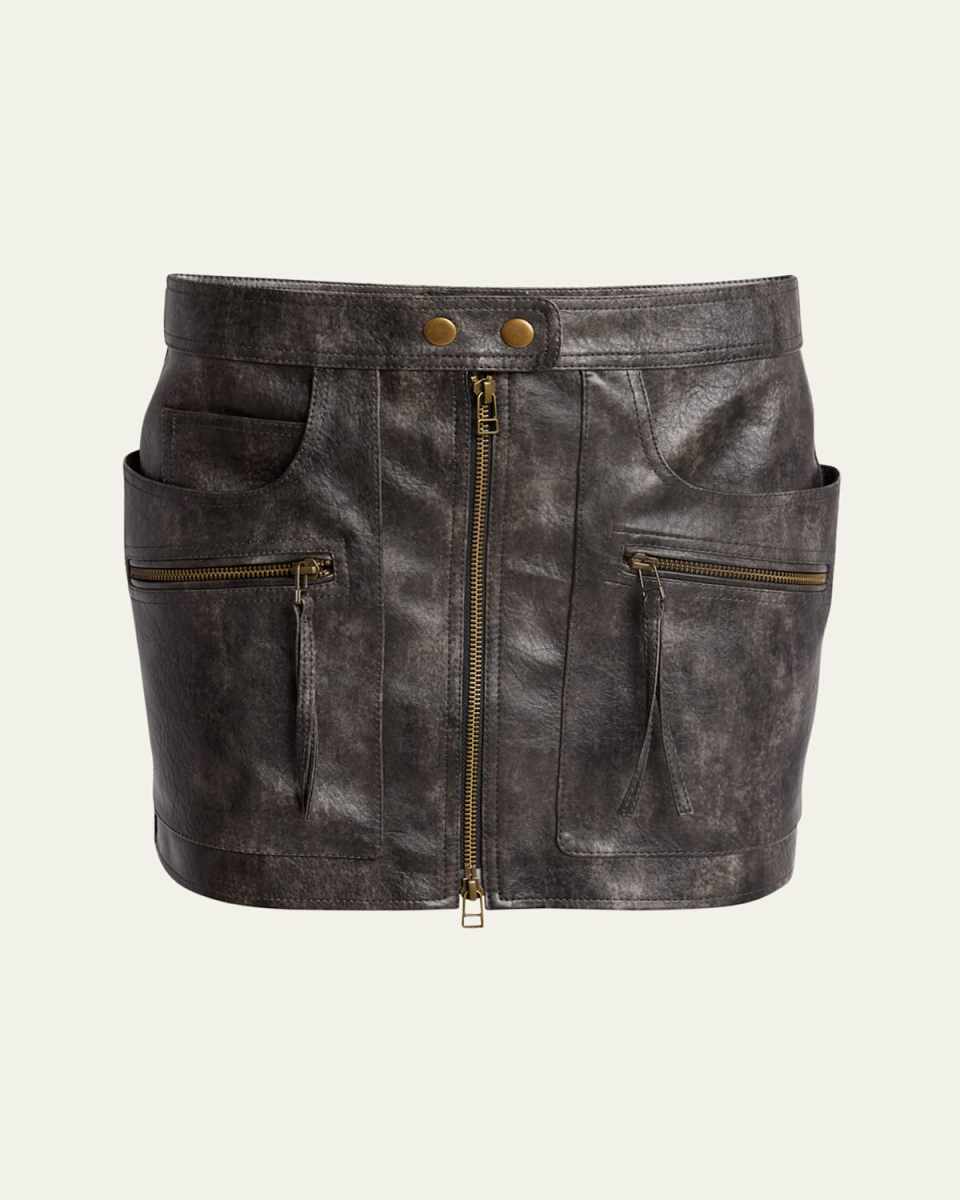Claudine Faux Leather Zip Mini Skirt